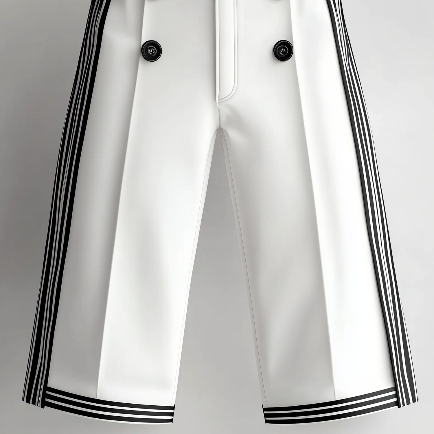 Men's Black Striped Buttons Wide Leg Capris Pants