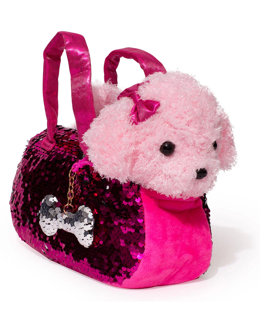 Pet Plush Set with Bag - Pink Labradoodle Dog