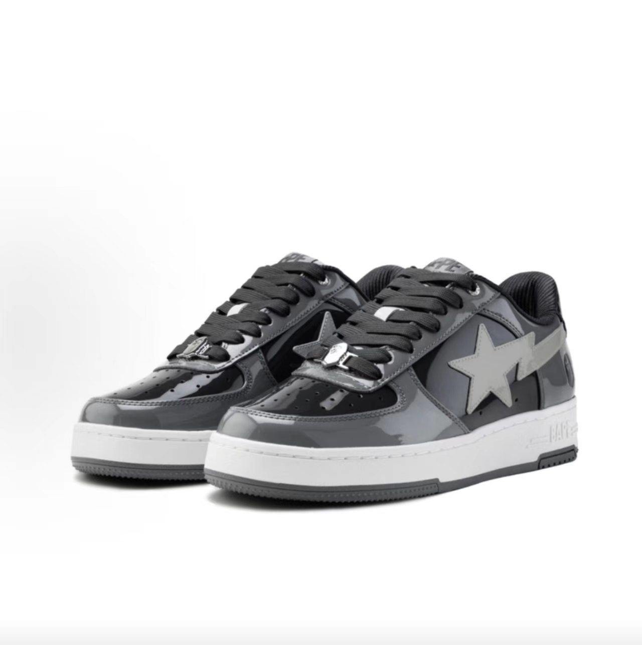 A Bathing Ape Bape Sta Low Black Grey Patent Leather