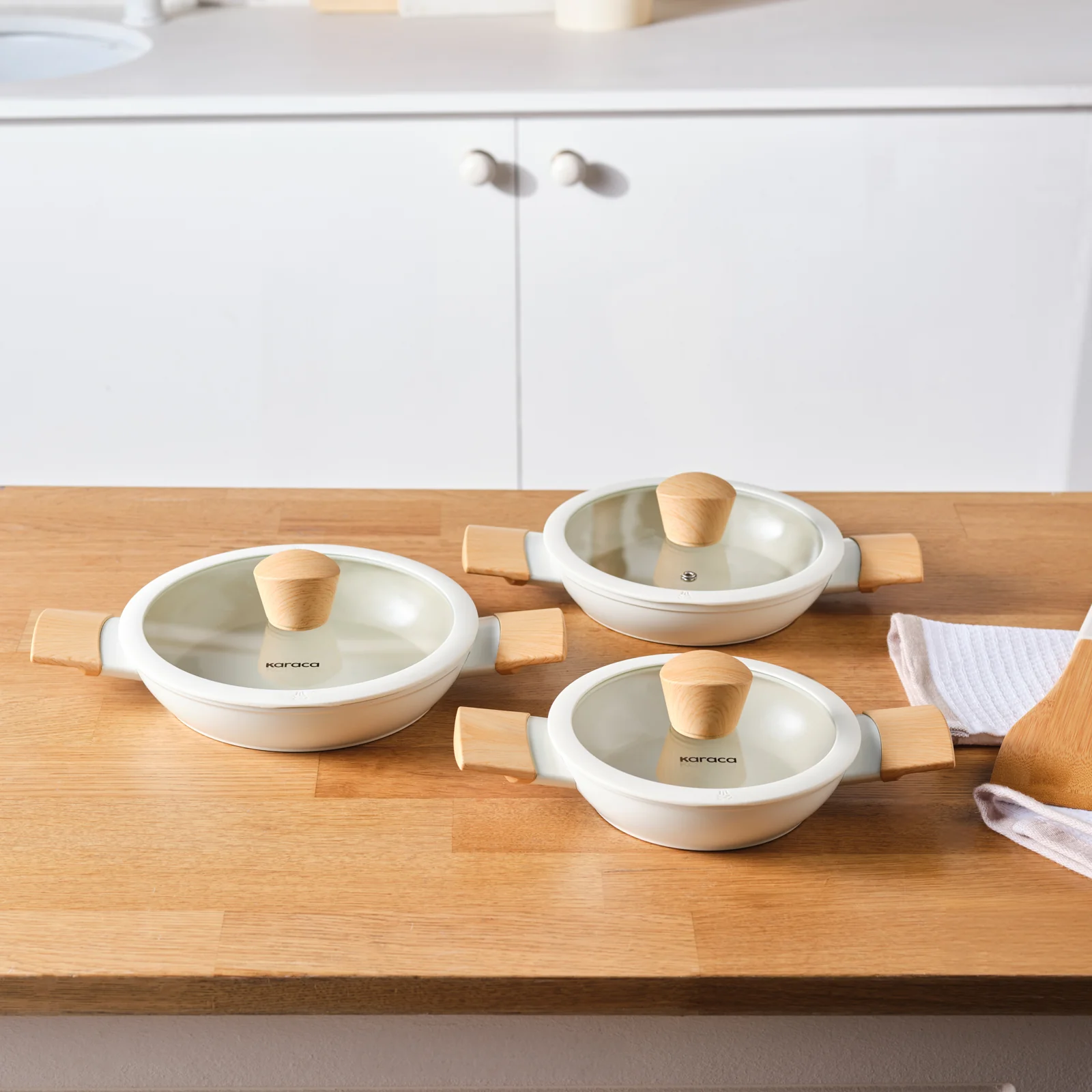 Karaca Swiss Crystal Almond, Set de 6 Casseroles Basses, Induction