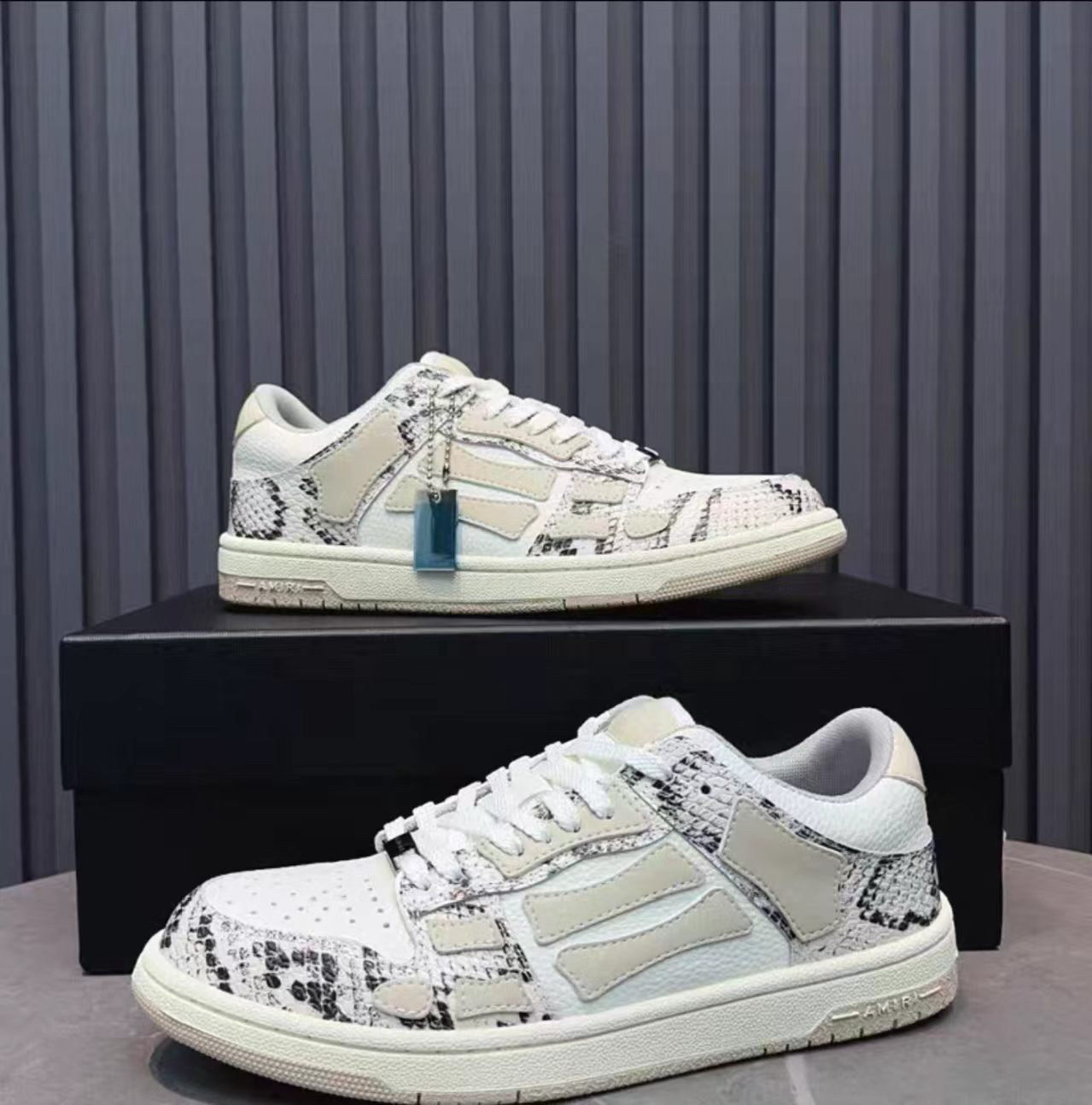 Amiri Skel Top Low White Snake Print Sneakers