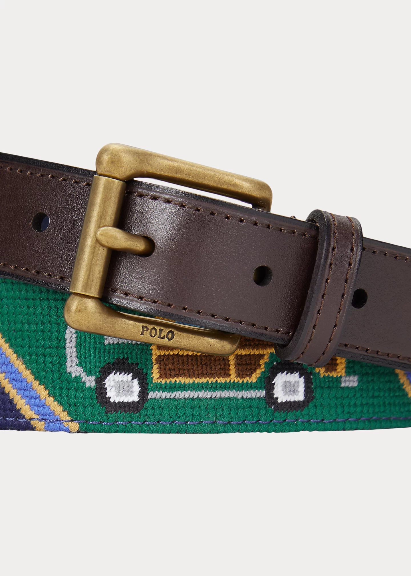 Leather-Trim Logo Needlepoint Belt