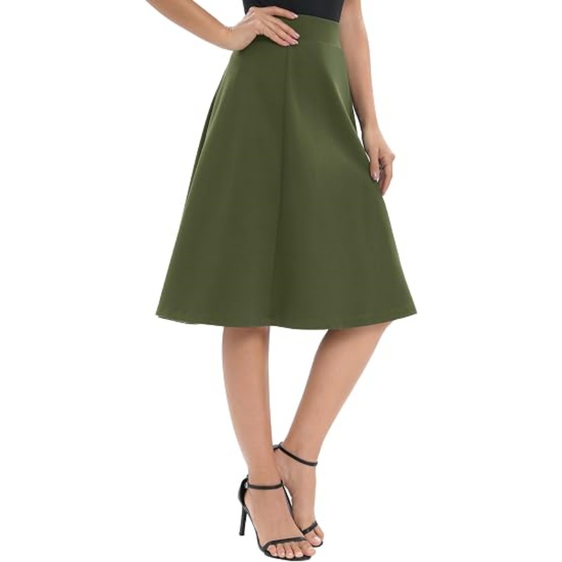 Women's A‑Line Elastic High Waist Flare Midi Skirt