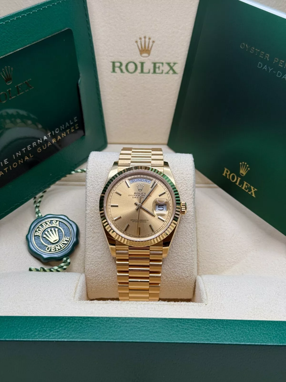 [2026 Mirror Grade]RLX  Day-Date 36mm 128238-0045 Champagne Dial Yellow Gold President Bracelet Watch
