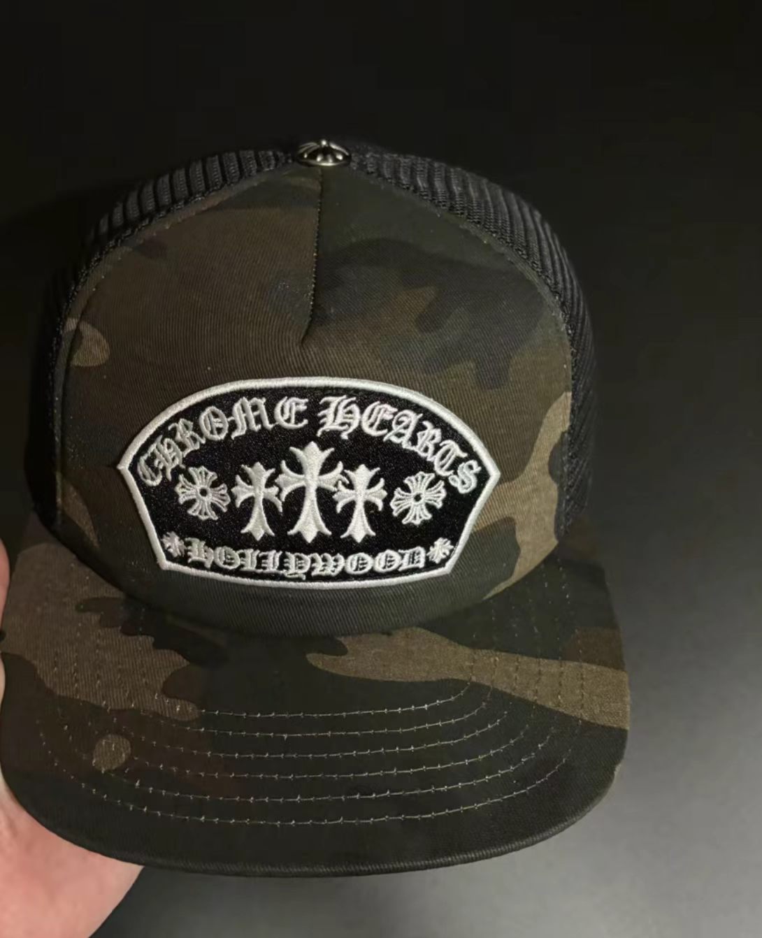 Chrome Hearts Camo Cross Logo Mesh Snapback Cap