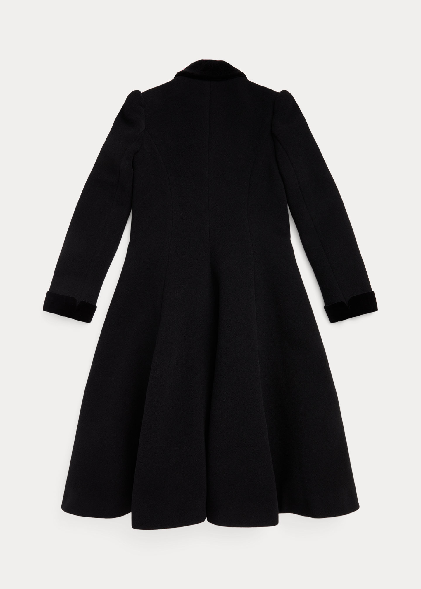 Velvet-Trim Wool Princess Coat