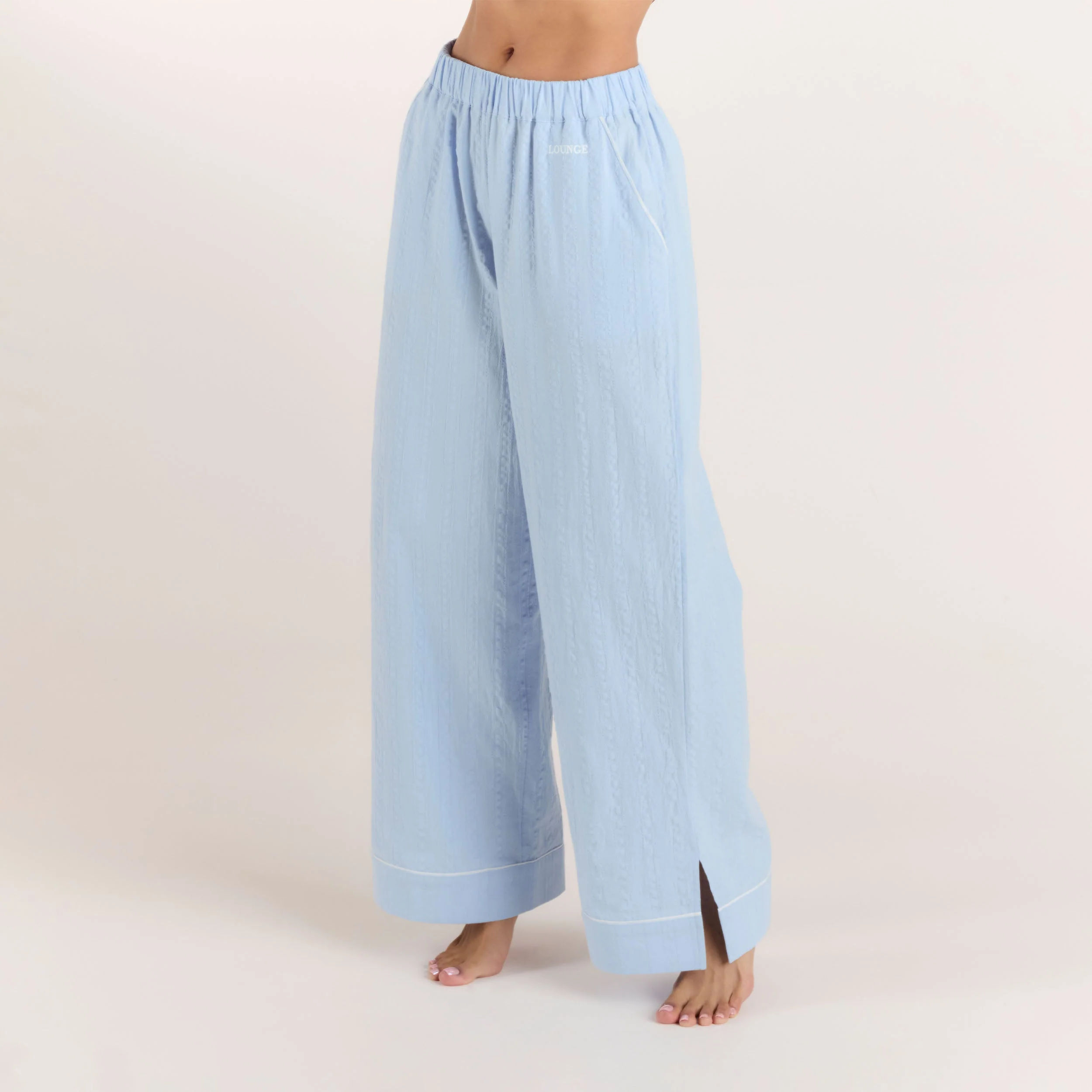 Textured Cotton Pajama Pants - Blue