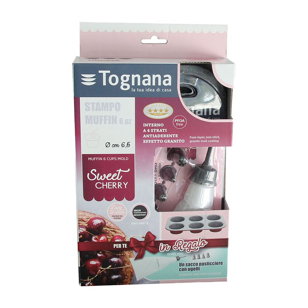 TOGNANA Forma na 6 muffinów Tognana Sweet Cherry, z rękawem do dekoracji, bordowa