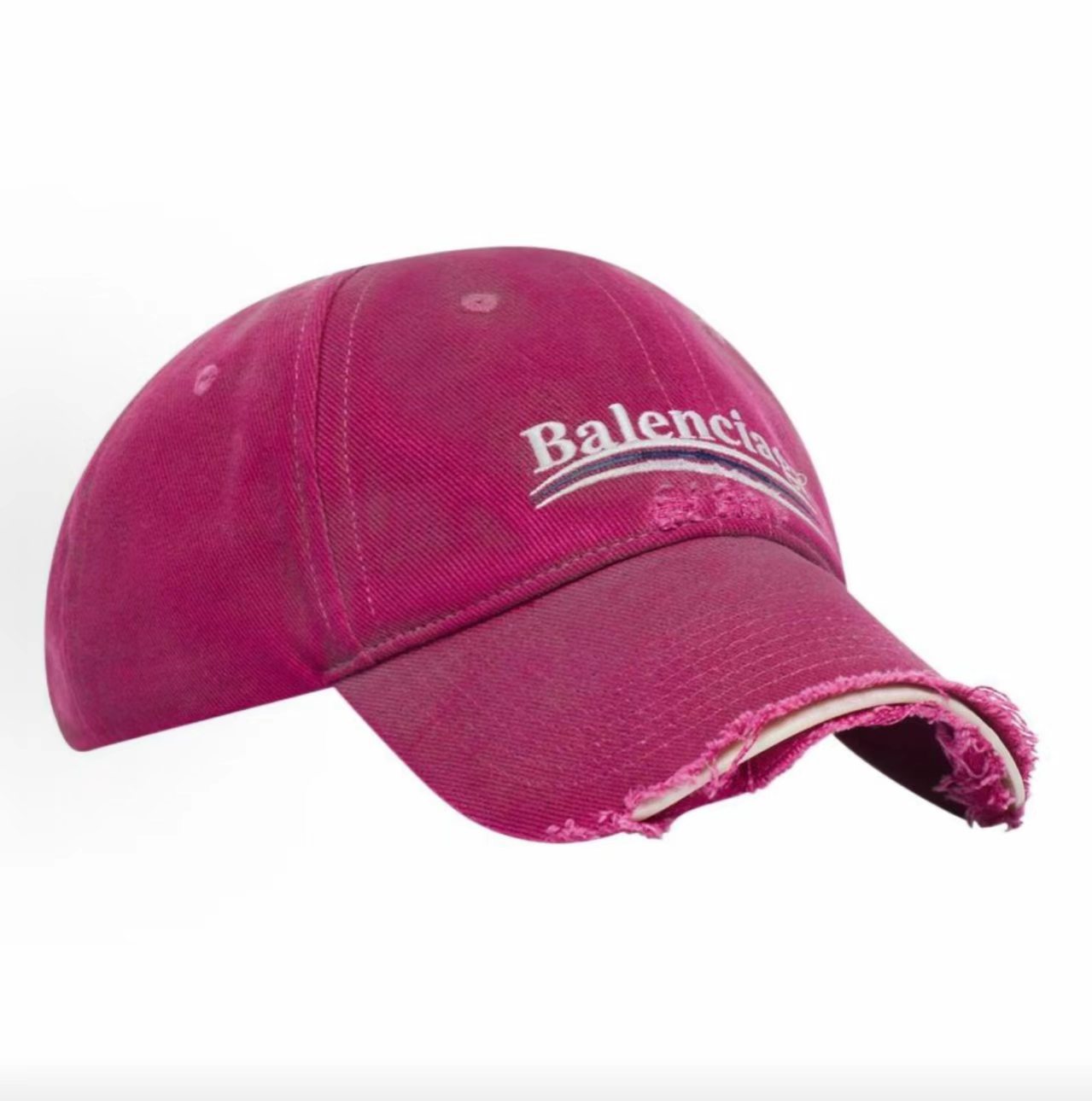 Balenciaga Vintage Wave Logo Destroyed Magenta Baseball Cap