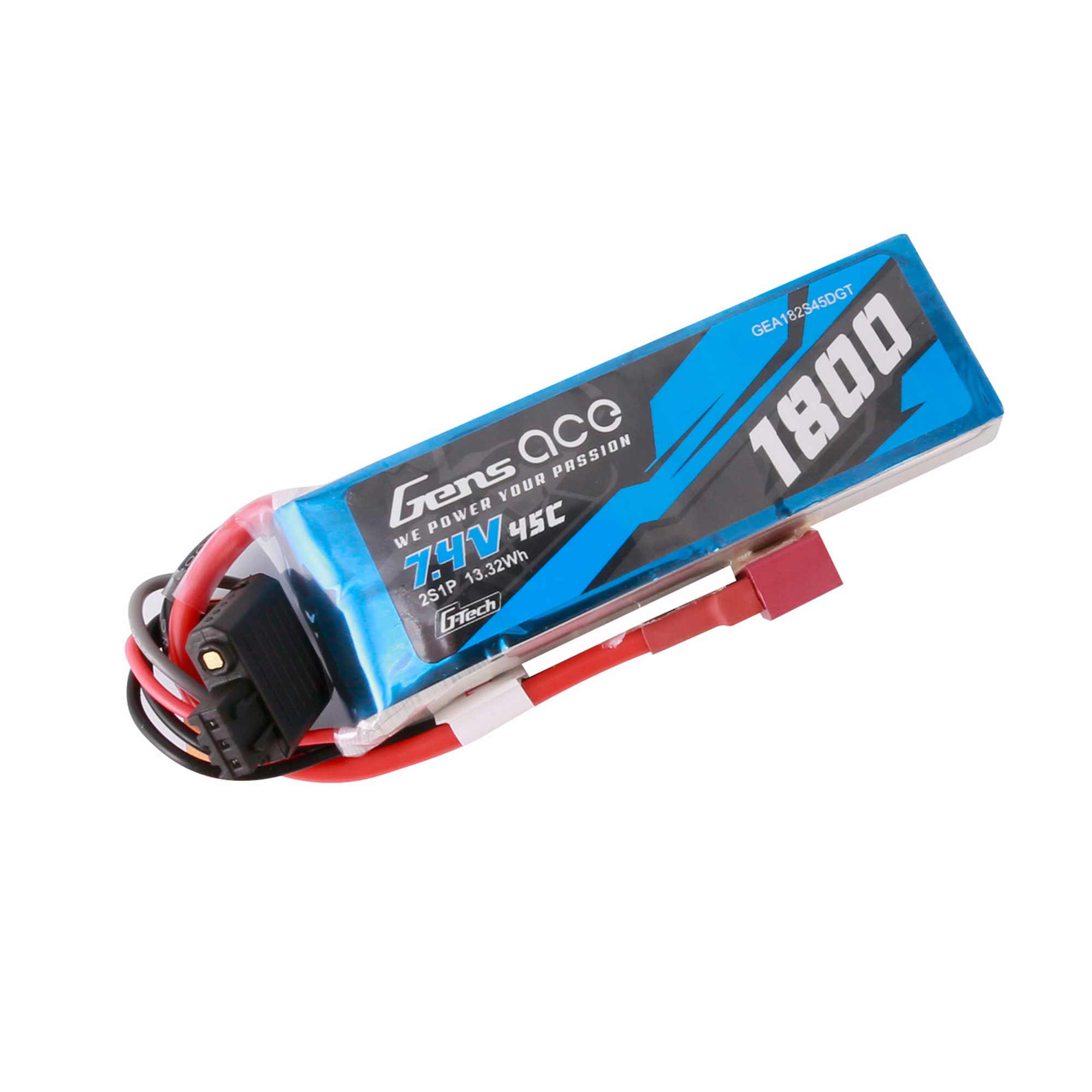 7.4V 1800mAh 2S 45C G-Tech LiPo Battery: Deans