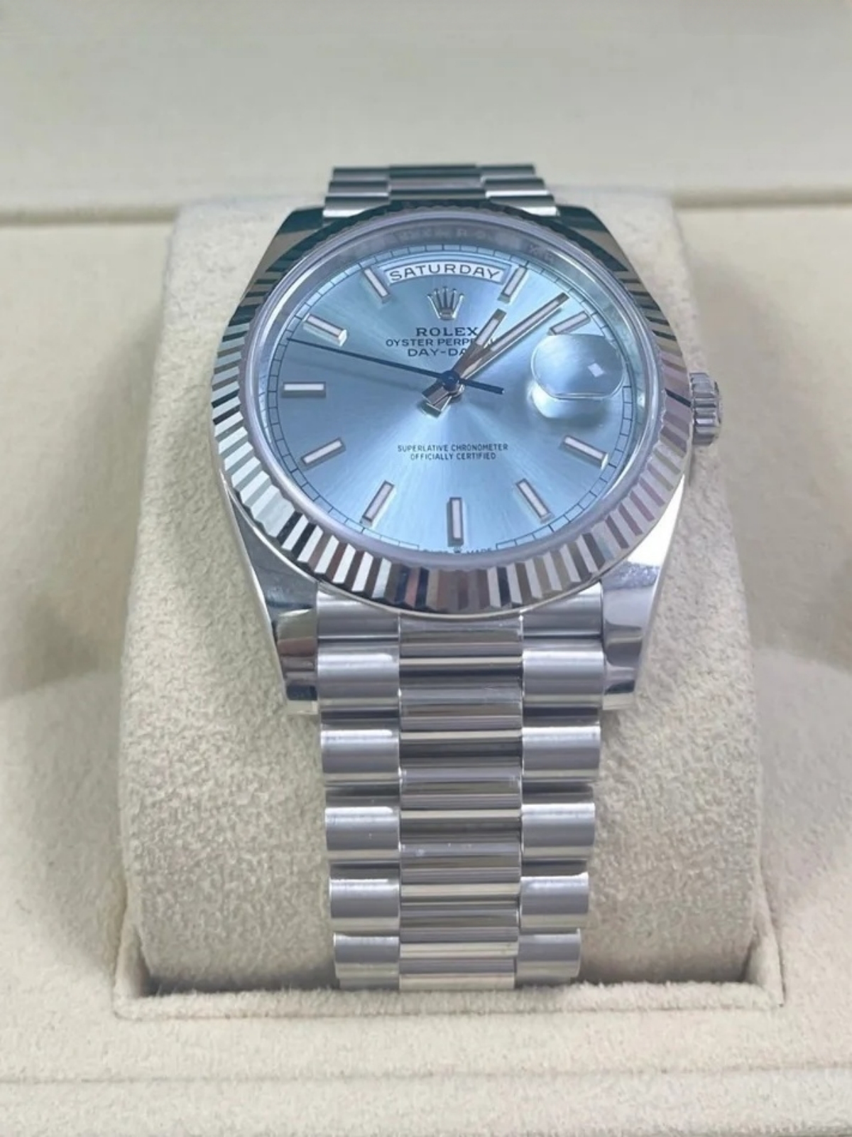[2026 Mirror Grade]RLX  Day-Date President 40mm Platinum Ice Blue Index Dial - 228236