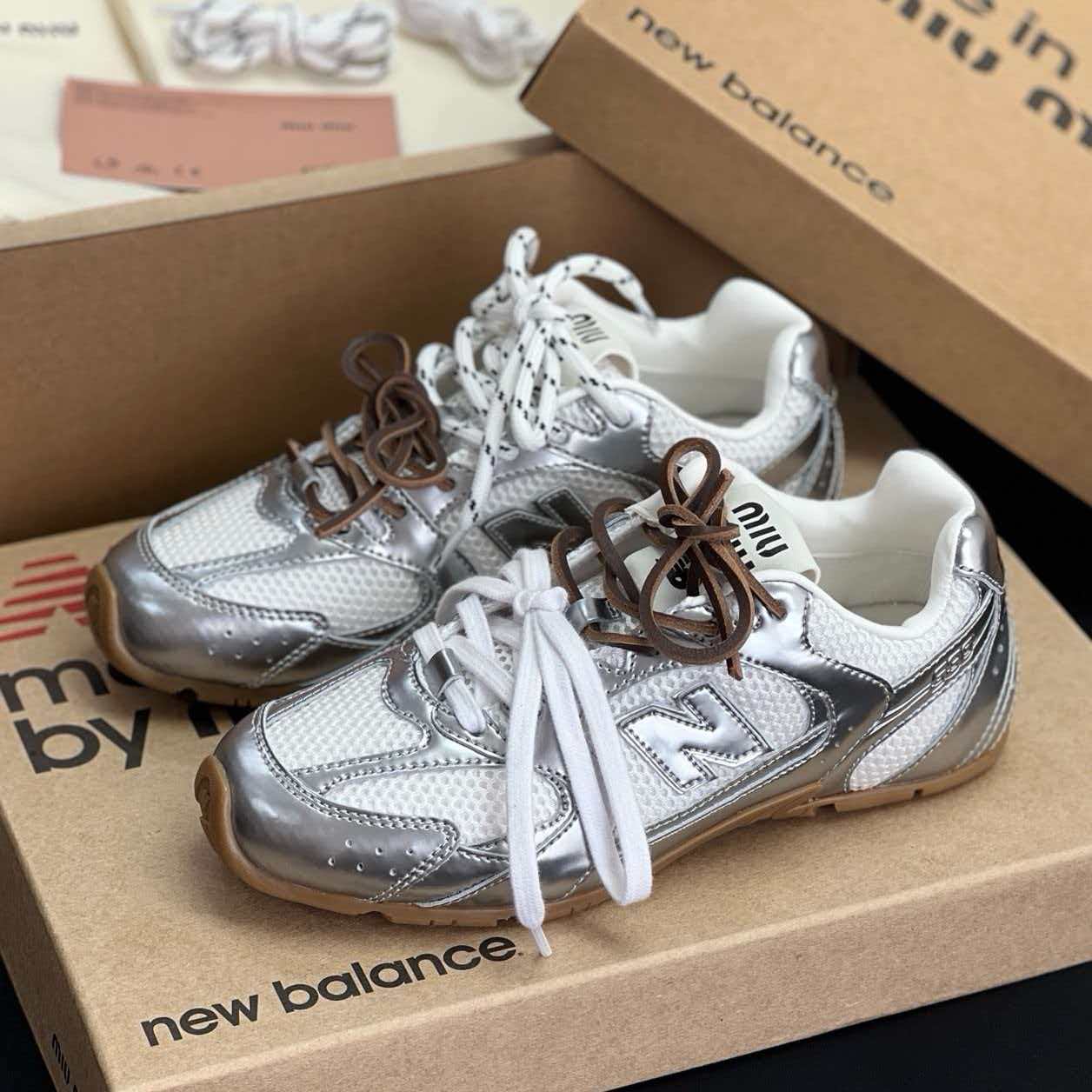 New Balance × Miu Miu 530 SL Metallic Leather & Mesh Sneakers