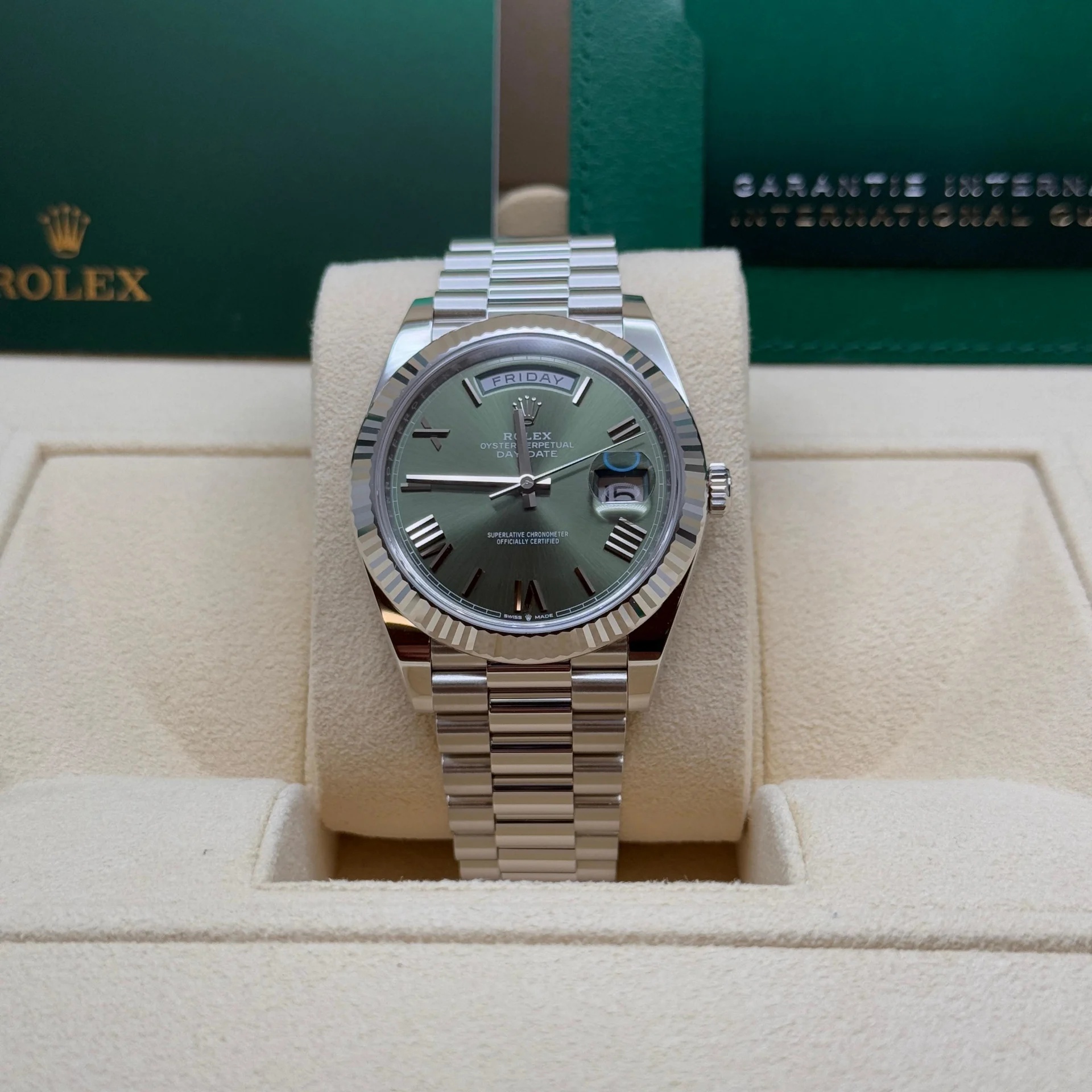 [2026 Mirror Grade]RLX  Day-Date President 40mm Platinum Green Olive Roman Dial - 228236