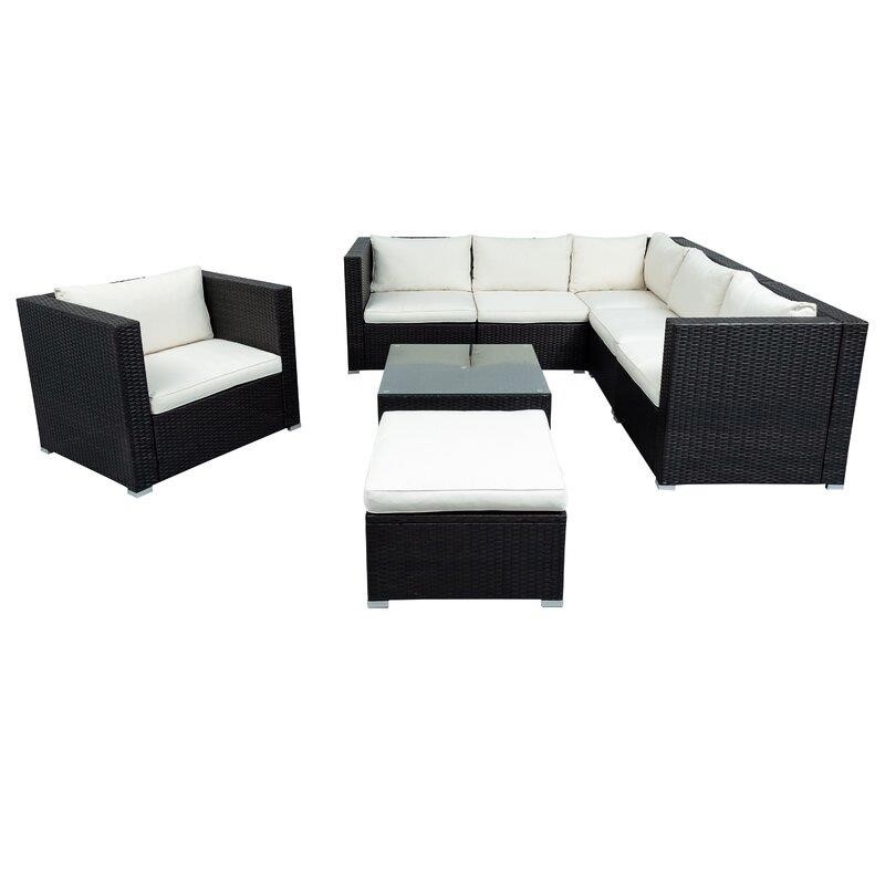 Lancaer Wicker/Rattan 6 - Person Seating Group with Cushions