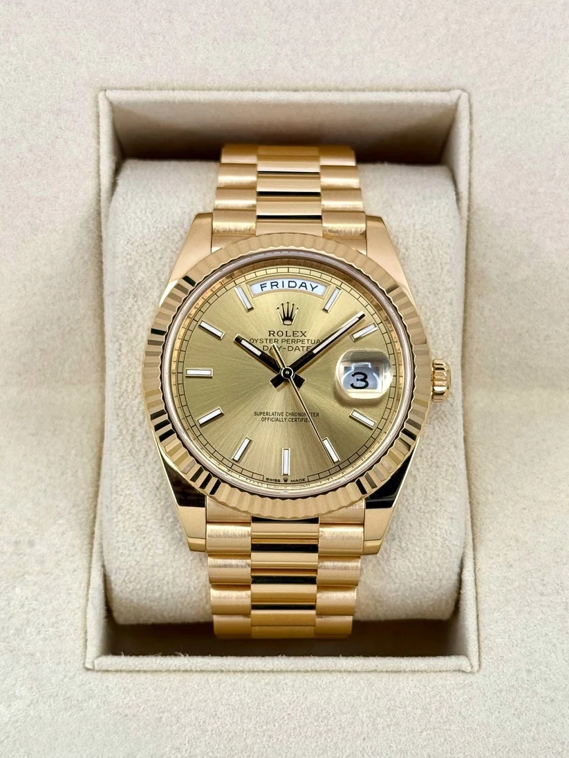 [2026 Mirror Grade]RLX  Day-Date President 40mm Yellow Gold Champagne Index Dial - 228238