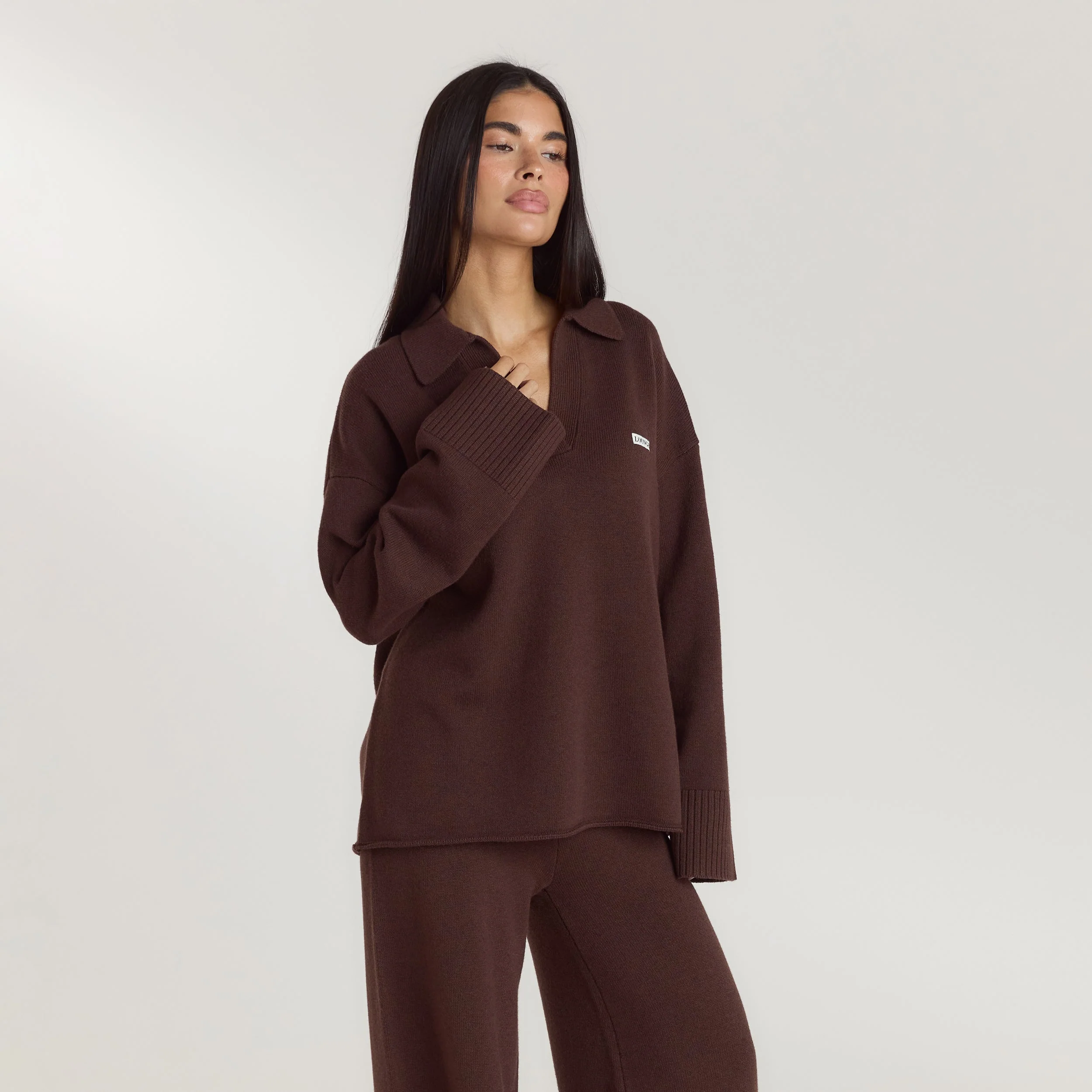 Half Placket Knitted Jumper - Chocolate