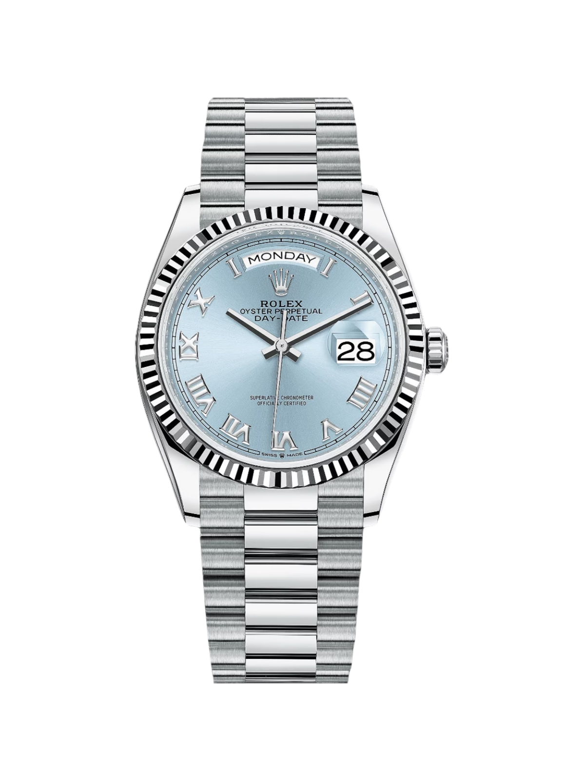 [2026 Mirror Grade]RLX  Day-Date 36mm Oyster Perpetual 128236-0008 Ice Blue Roman Dial