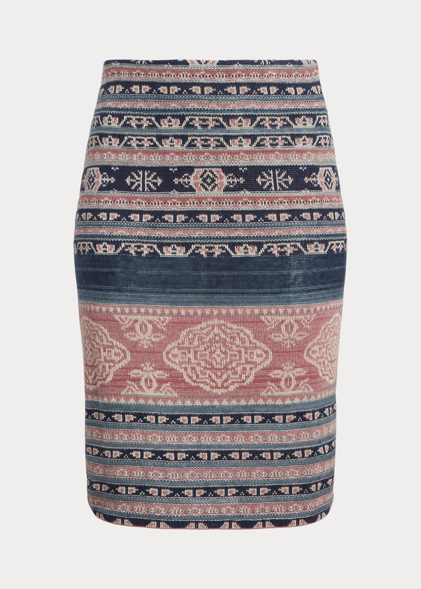 Geo-Motif Linen-Cotton Pencil Skirt