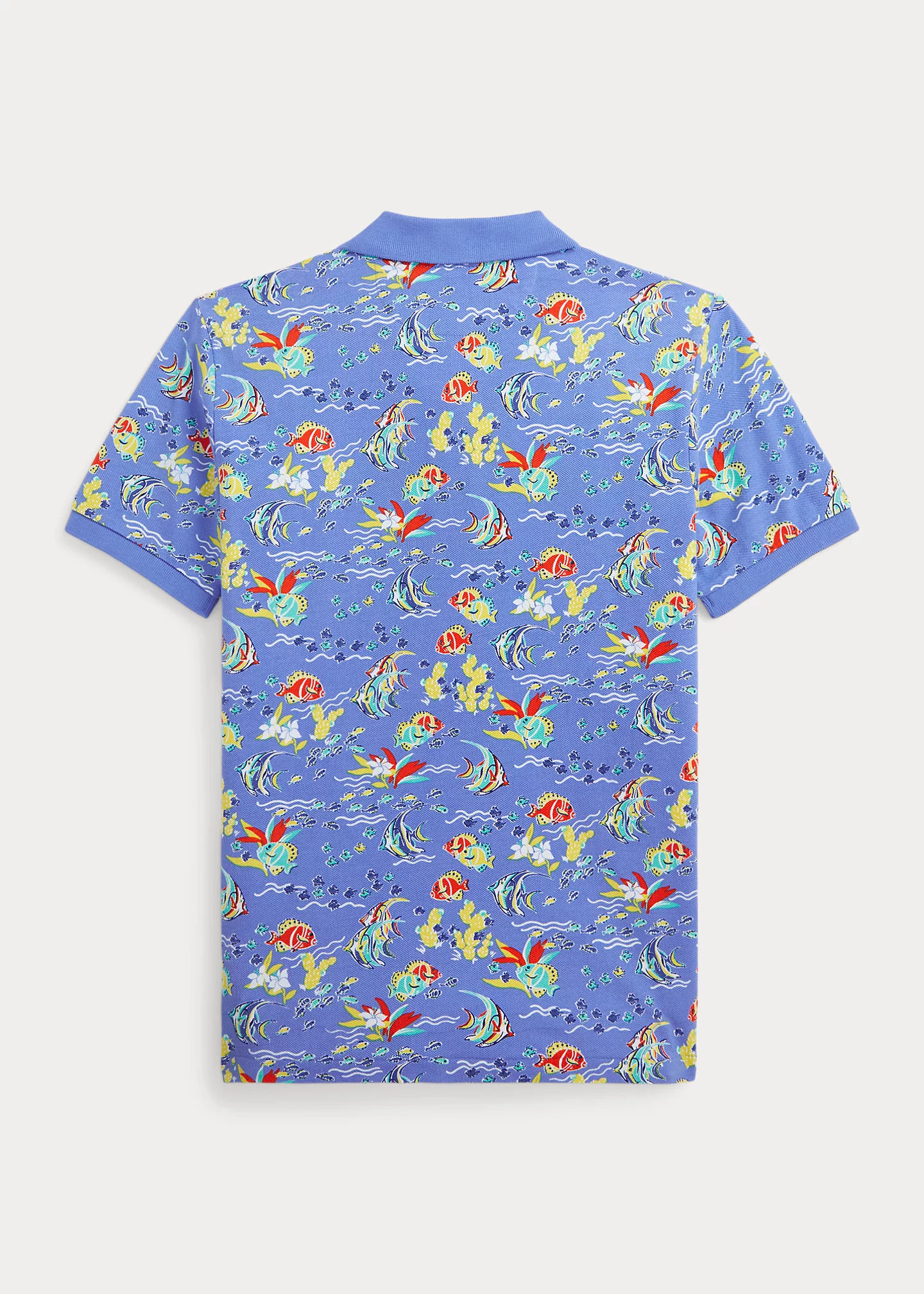 Fish-Print Cotton Mesh Polo Shirt
