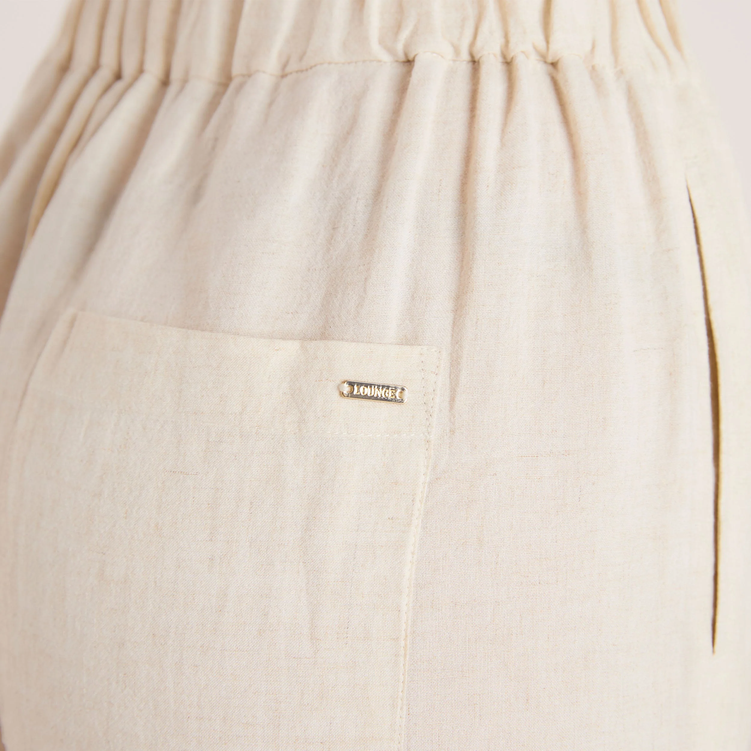 Linen Blend Wide-Leg Pants - Cream