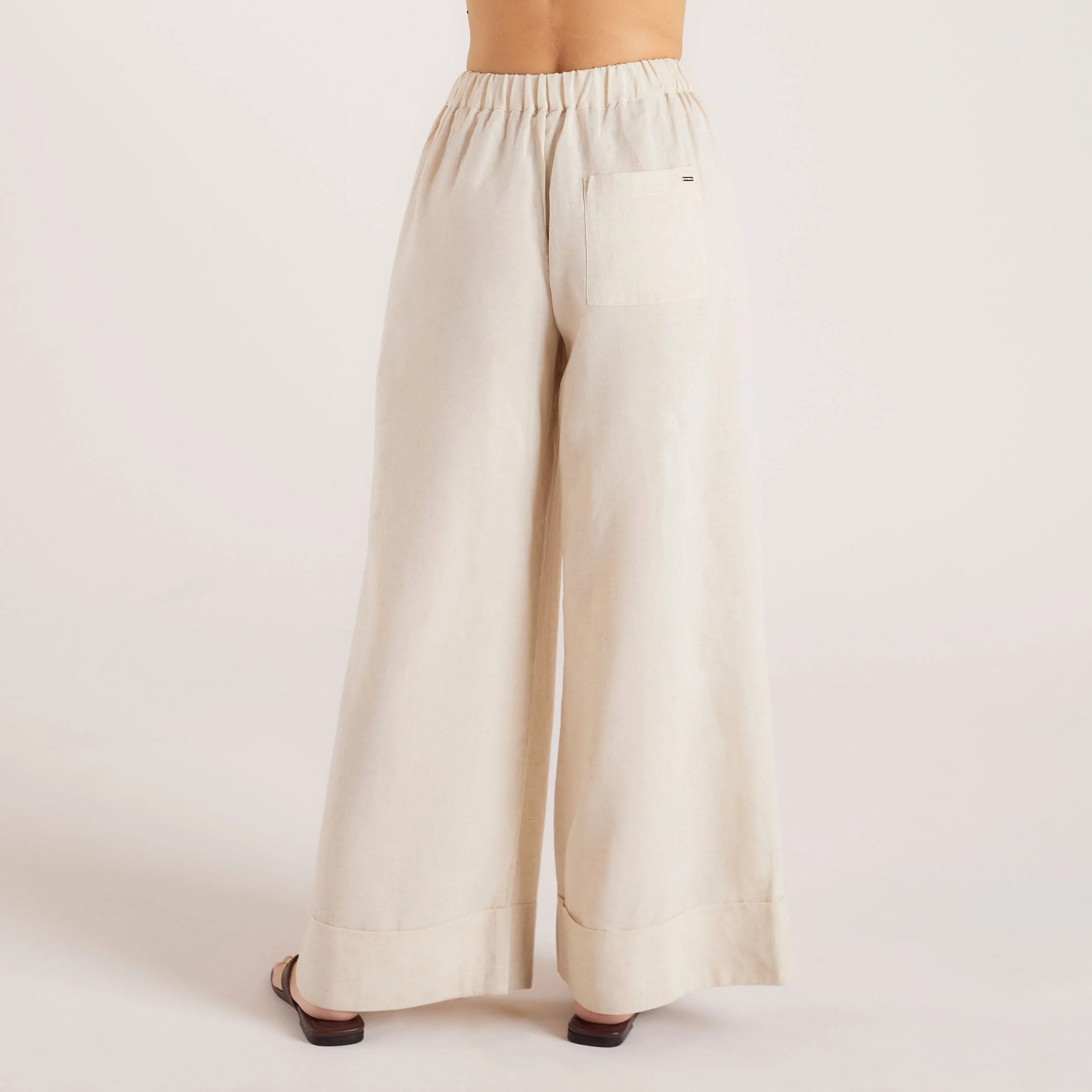 Linen Blend Wide-Leg Pants - Cream