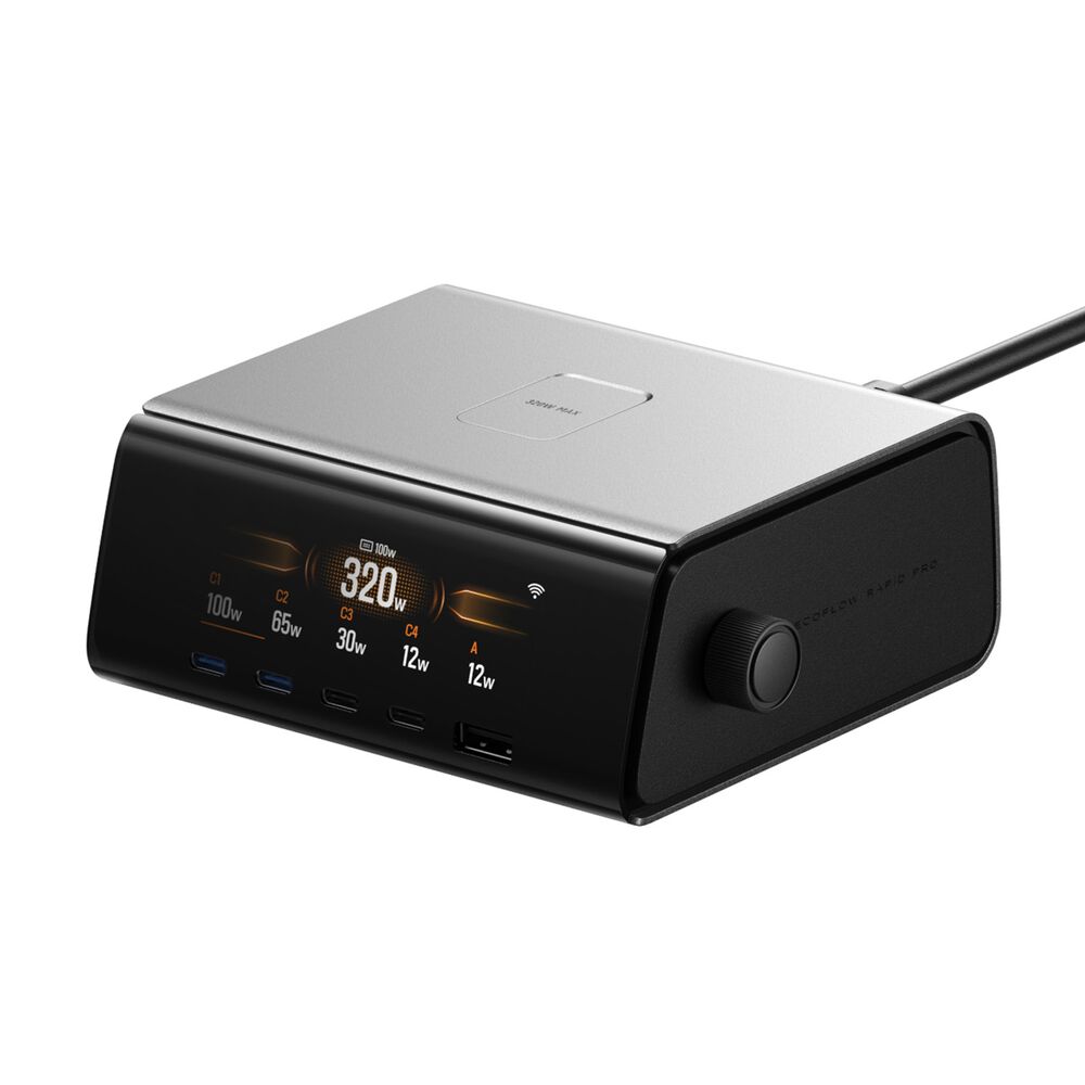 ECOFLOWStacja ładująca EcoFlow Rapid Pro, 320 W, 5 portów, czarna