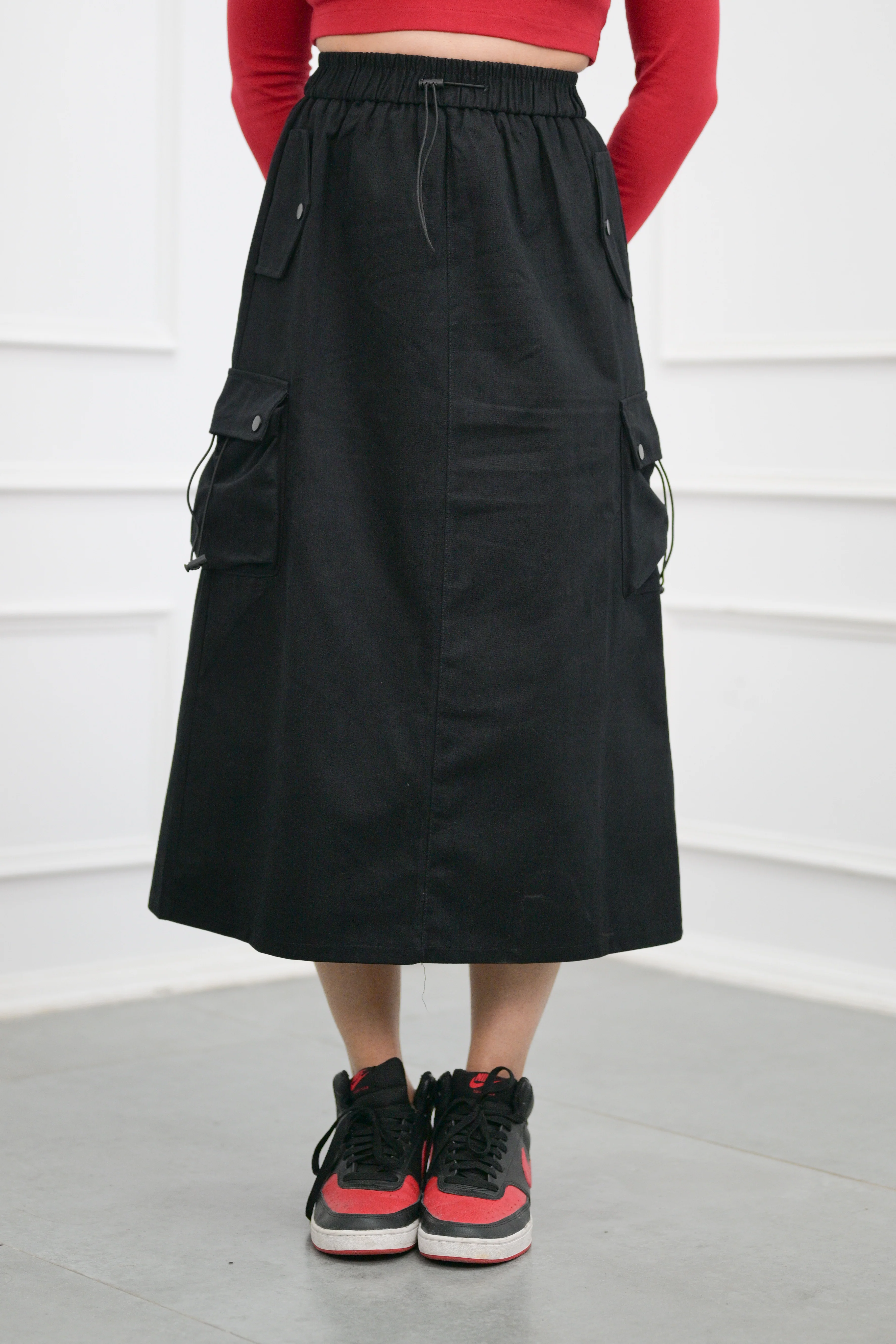 Black Street Style Cargo Skirt