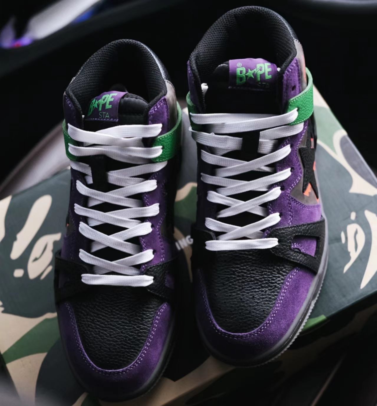 A Bathing Ape Bape Sta 93 High Purple Green Suede Leather