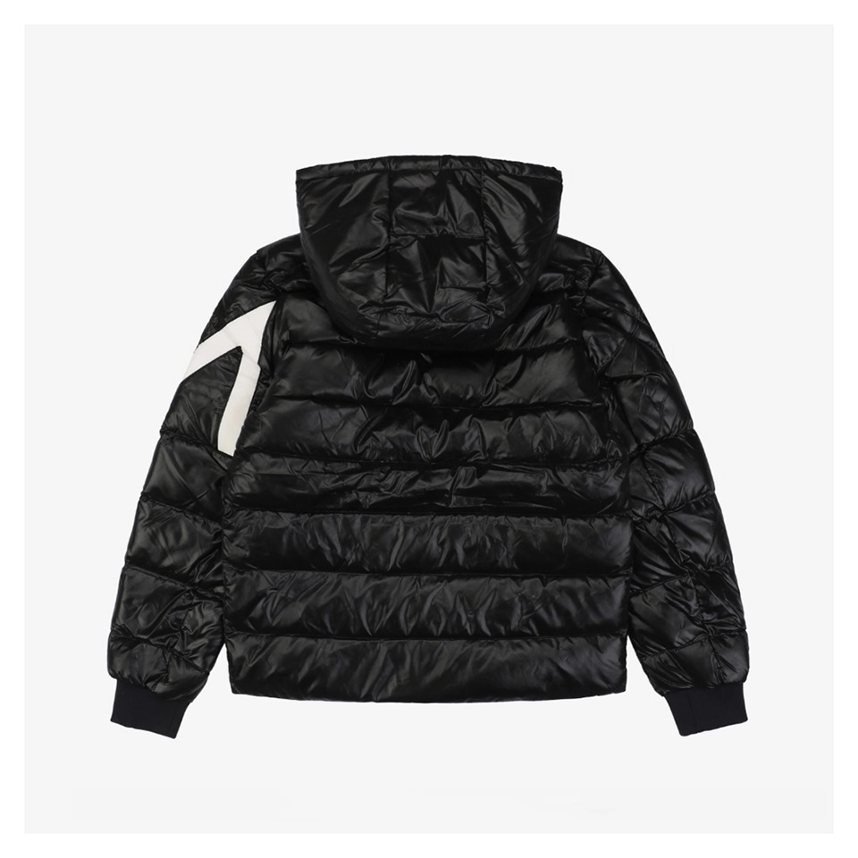 Mxxcler Chevron-Stripe Detachable Hood Down Jacket