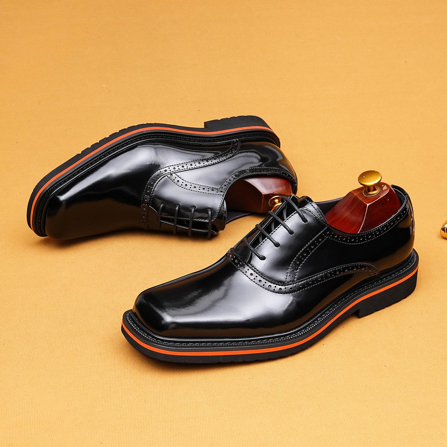 2026 Men’s Square Toe Brogue Shoes Business Wedding British Casual Wear 25882