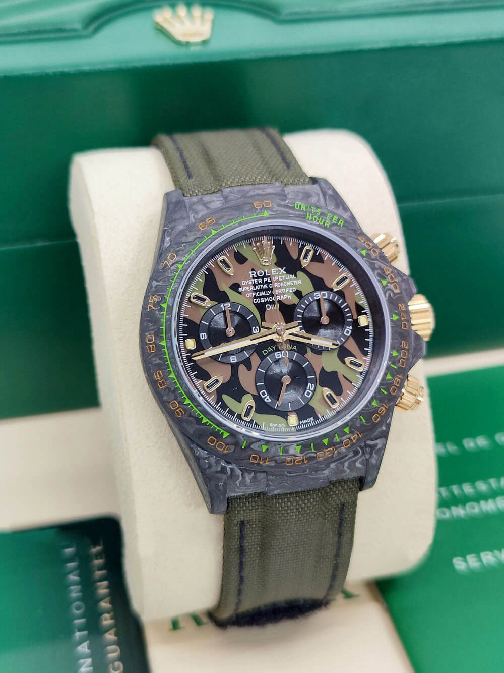 [2026 Mirror Grade]Rolex Daytona DIW Carbon Military Green  Swiss Replica Watch | Custom Made Limited Edition | 4130 Swiss Movement