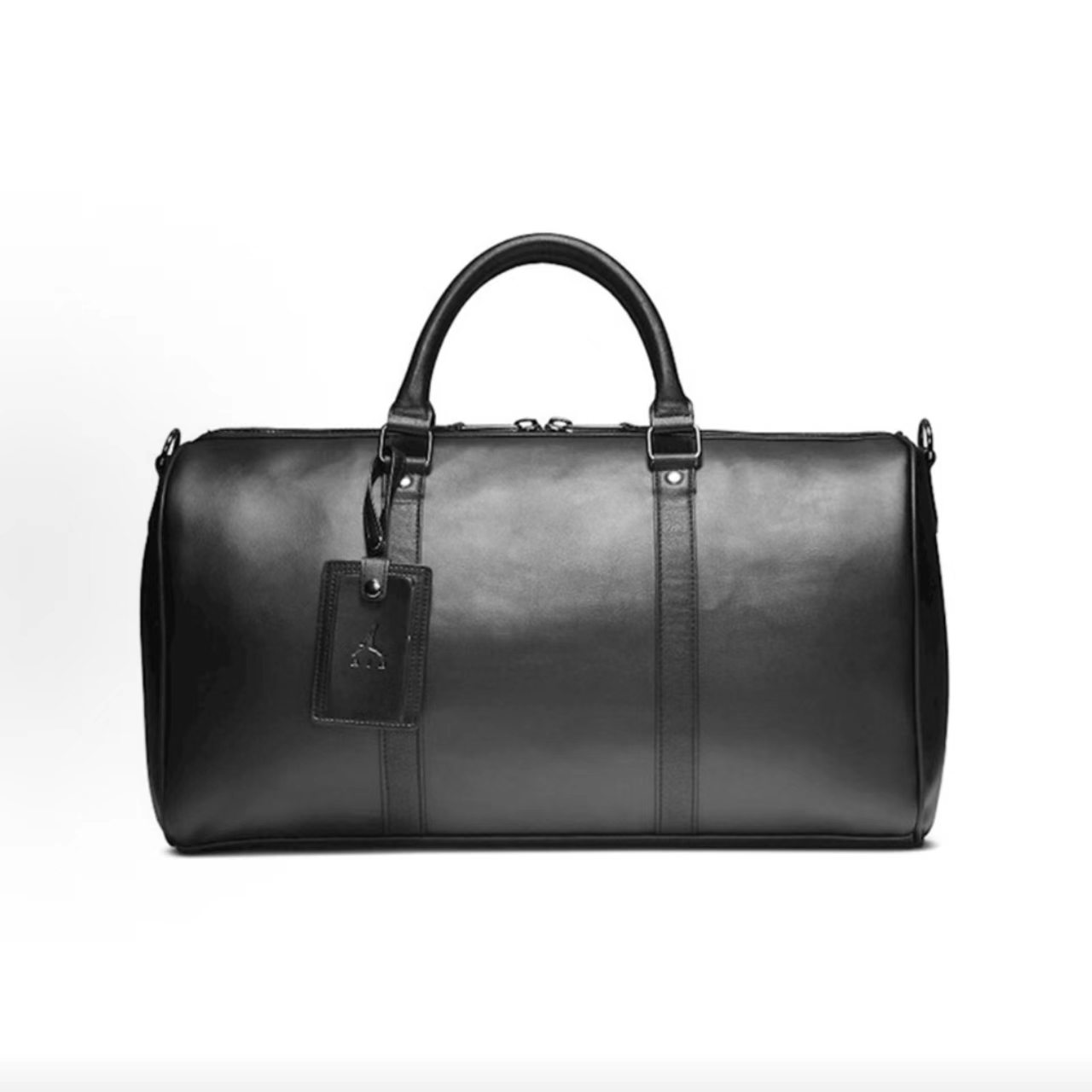 Jordan Embossed Letter Logo Black Leather Large Duffle Crossbody Bag