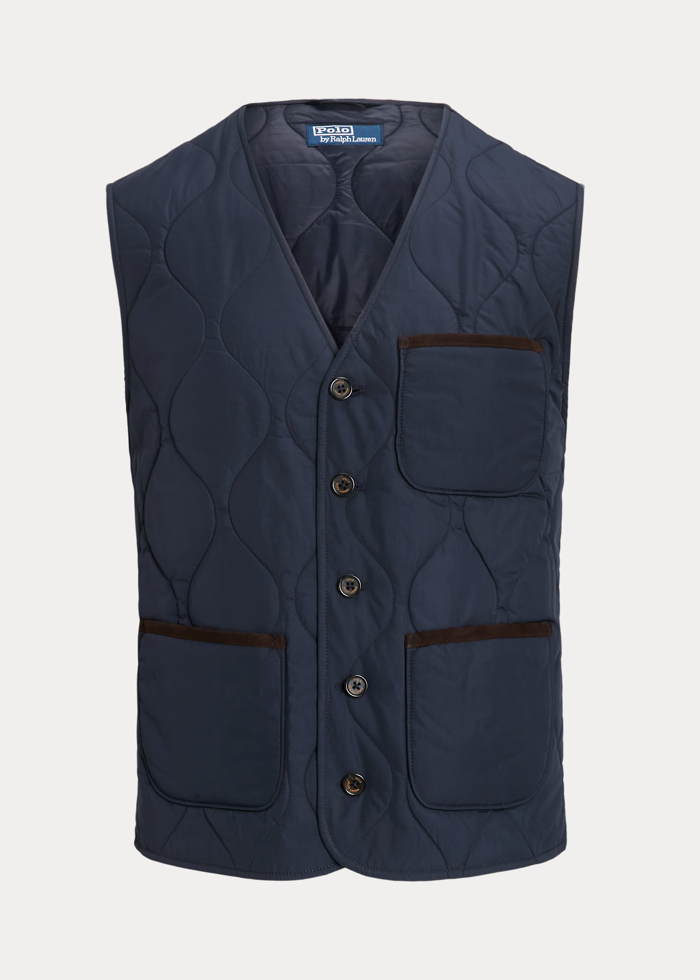 Suede-Trim Quilted Vest