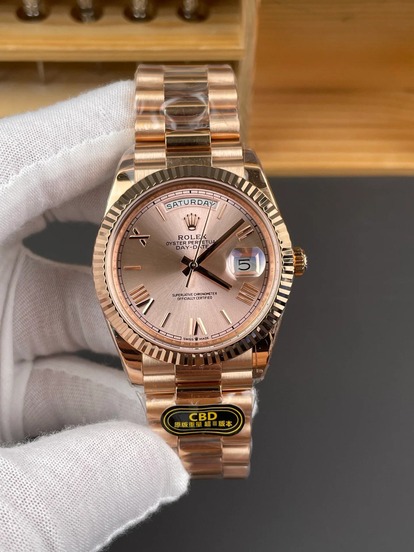 Rose Gold Champagne Roman Numeral Day-Date