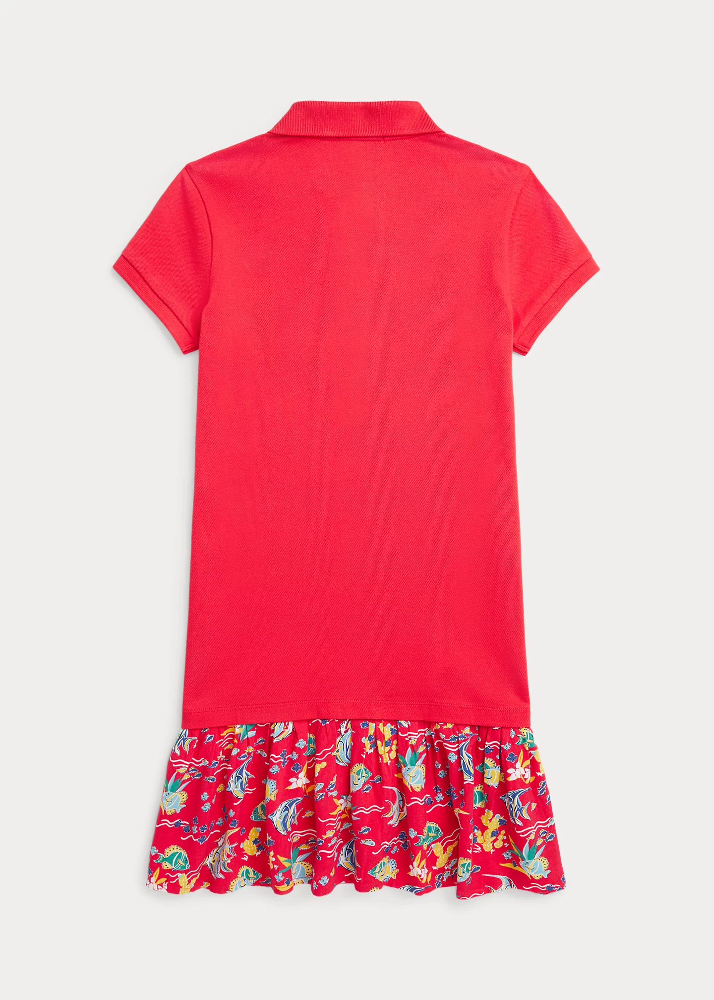 Tropical-Print Stretch Mesh Polo Dress