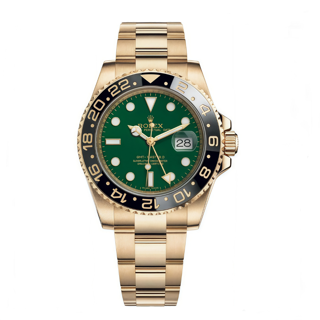 [2026 Mirror Grade]Rolex 40mm GMT Master II Yellow Gold Green Dial - 116718gso