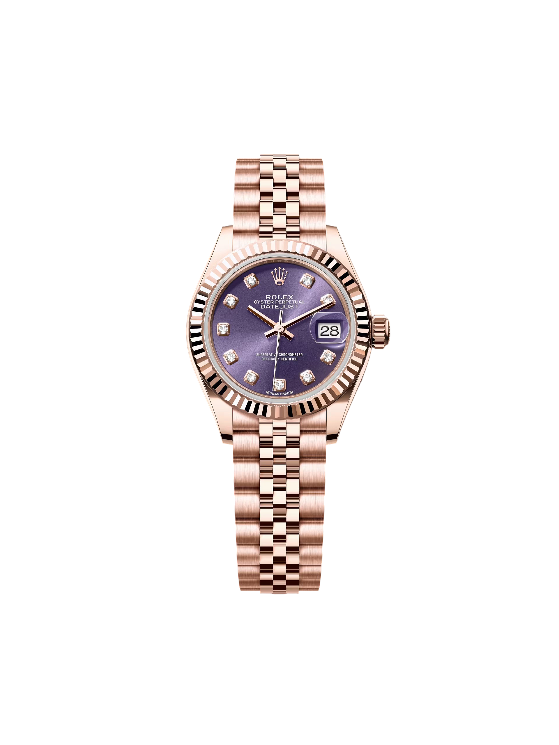 [2026 Mirror Grade]RLX Lady-Datejust 28mm 279175 Aubergine Diamond-Set Dial President Everose Gold