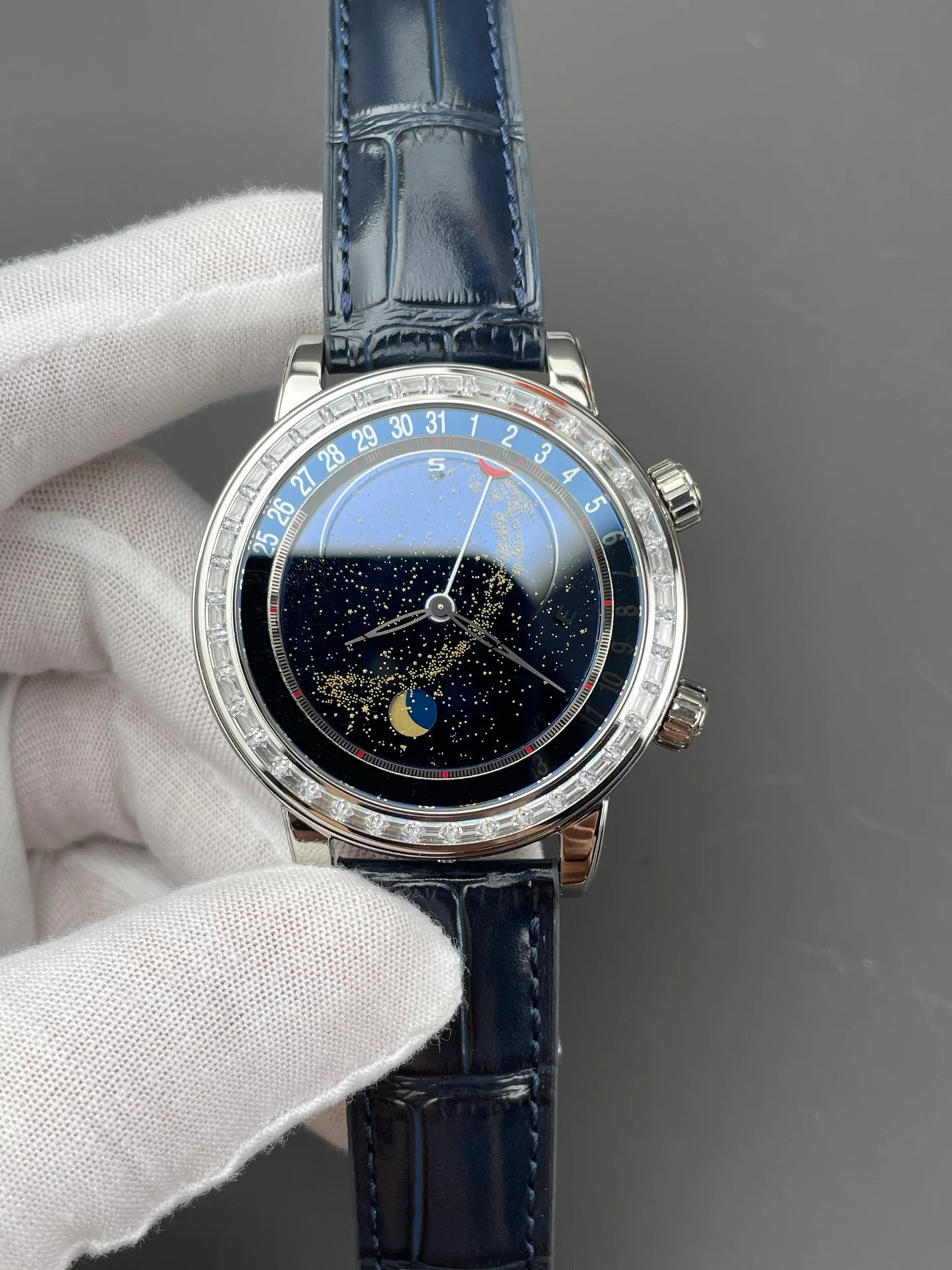 Patek 6102R Starry Sky with Square Diamond Bezel, Blue Dial