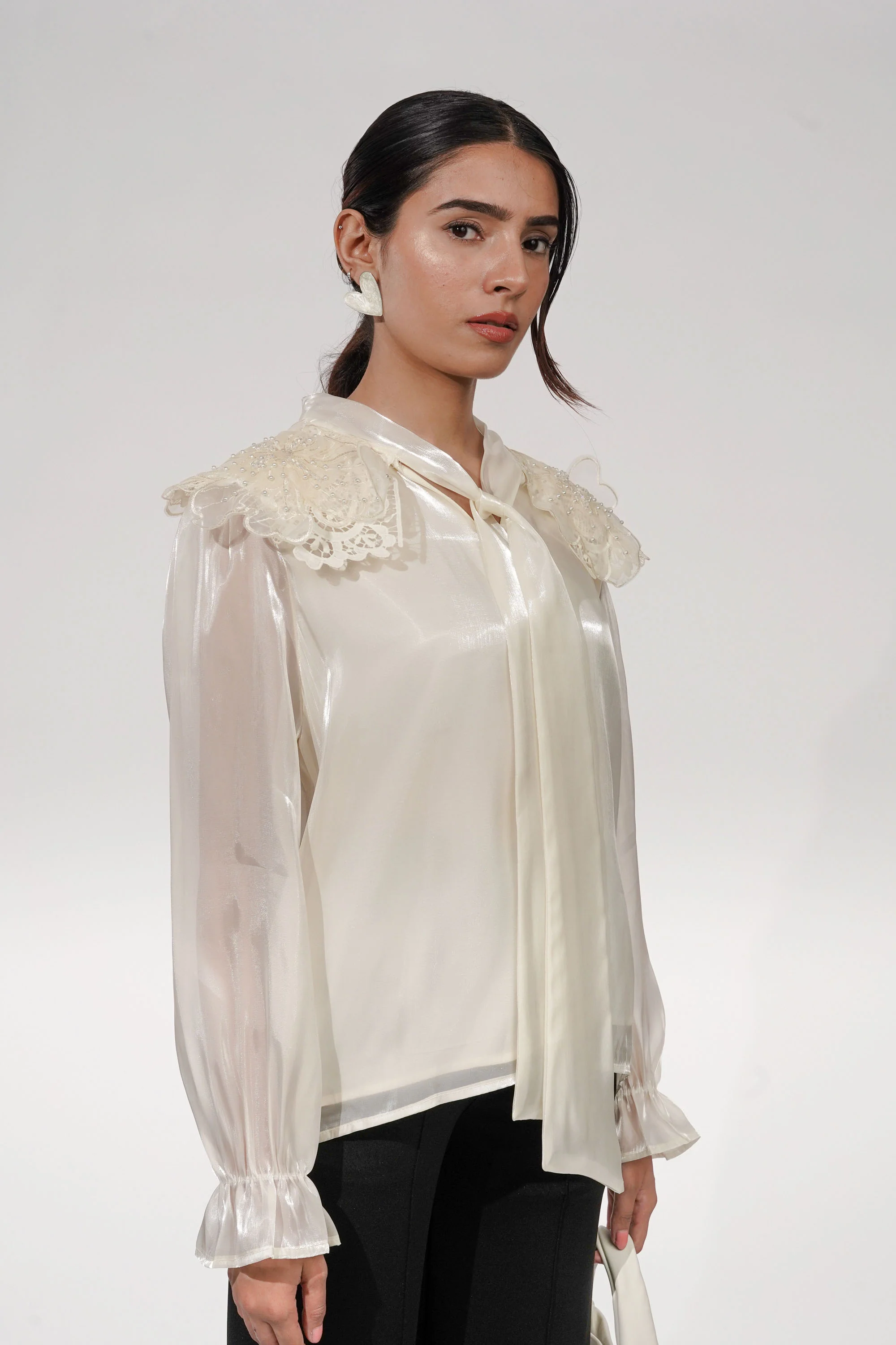 Pearl Flower Embroidered Tissue Top