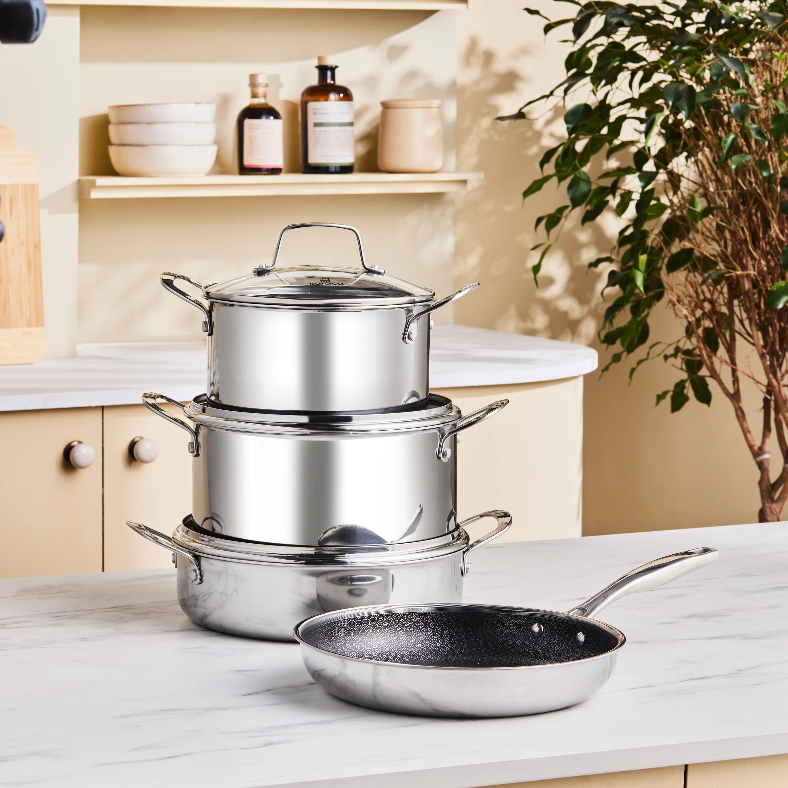 Ensemble de Casseroles Karaca Ceramica Steel 3Ply en Acier Inoxydable