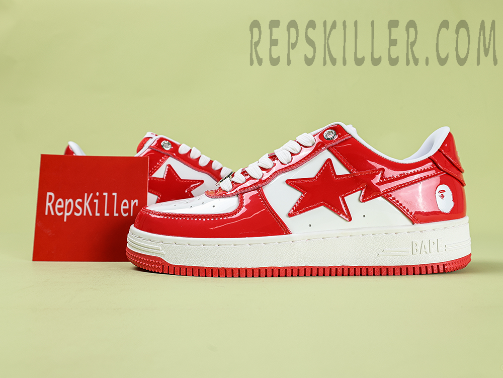 A BATHING APE BapeSta Red White Patent Leather Low Sneakers