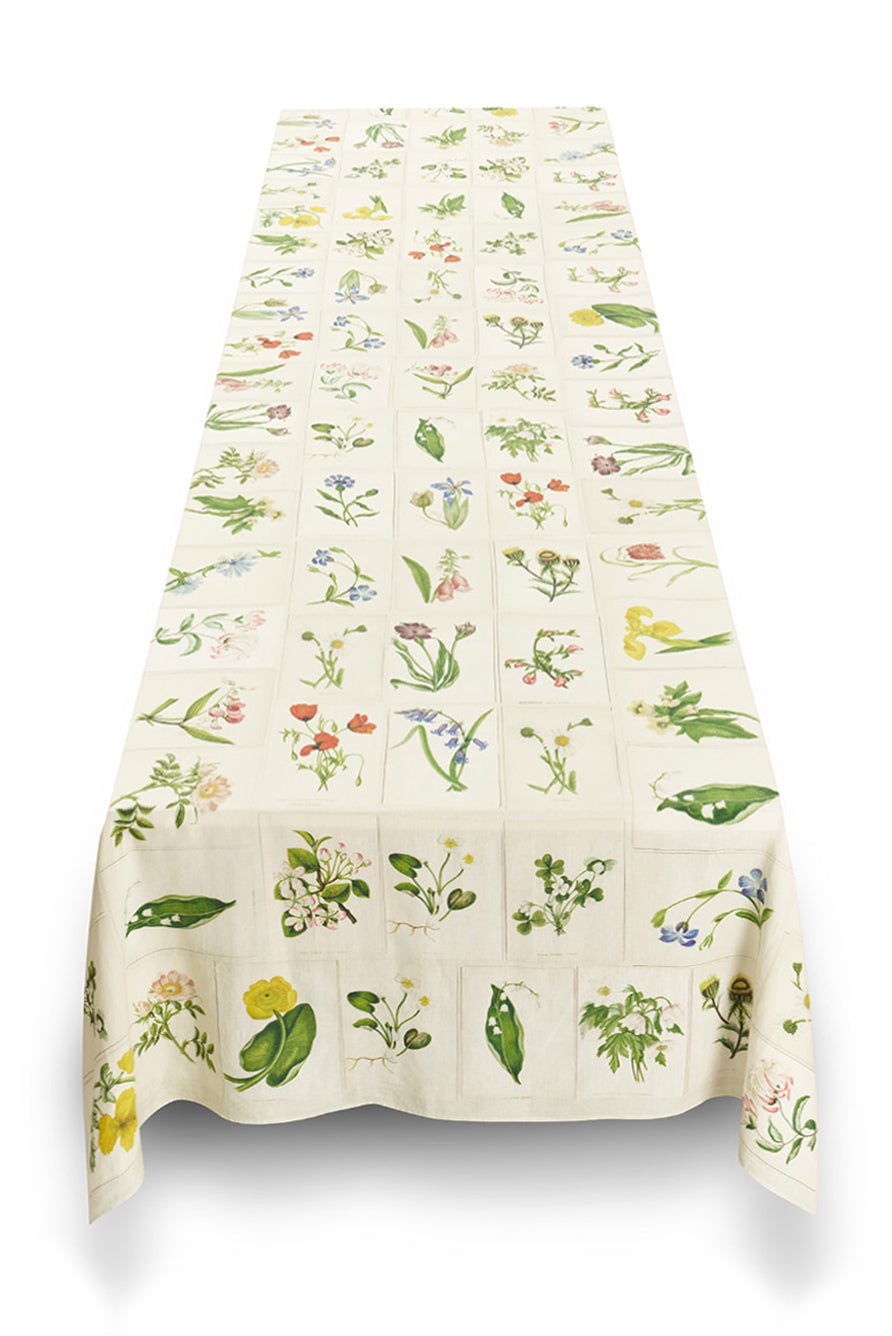Botanical Garden Vintage Tile Linen Tablecloth