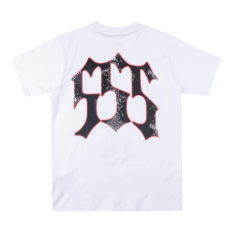Sp5der Gothic Logo Distressed Print T-Shirt