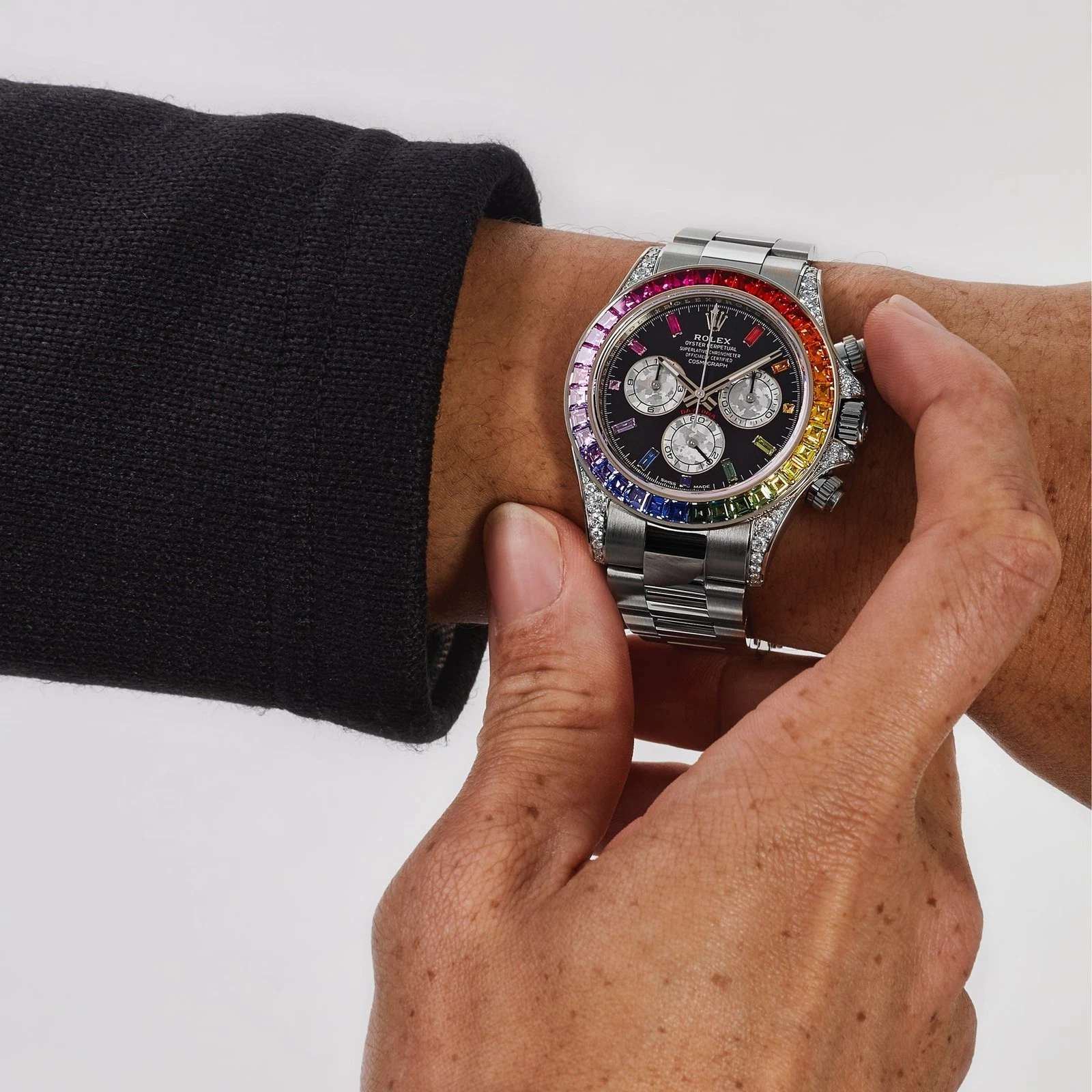 [2026 Mirror Grade]Rolex Daytona  'Rainbow' White Gold Black Dial Sapphire Bezel  116599RBOW