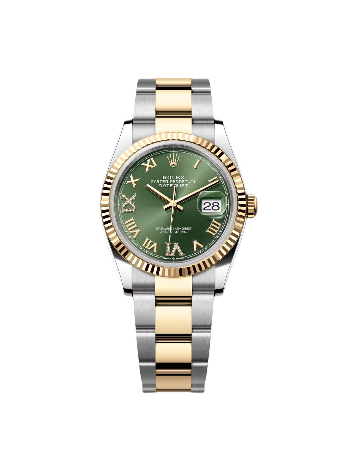 [2026 Mirror Grade]RLX  Datejust 36mm 126233 Olive-green Roman Diamond Dial Two-Tone Jubilee Bracelet