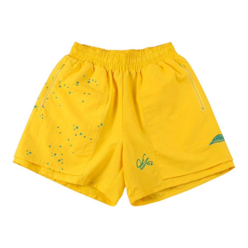 Sp5der 55555 Worldwide Embroidered Starry Sky Shorts (Black/Yellow)