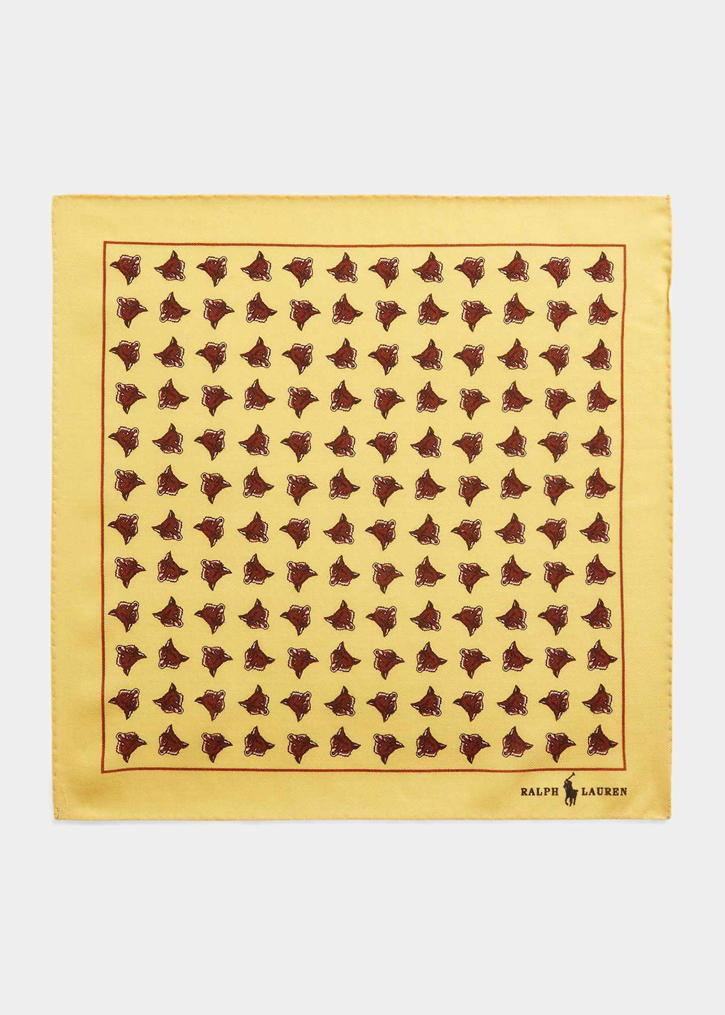 Fox-Head-Print Wool Pocket Square