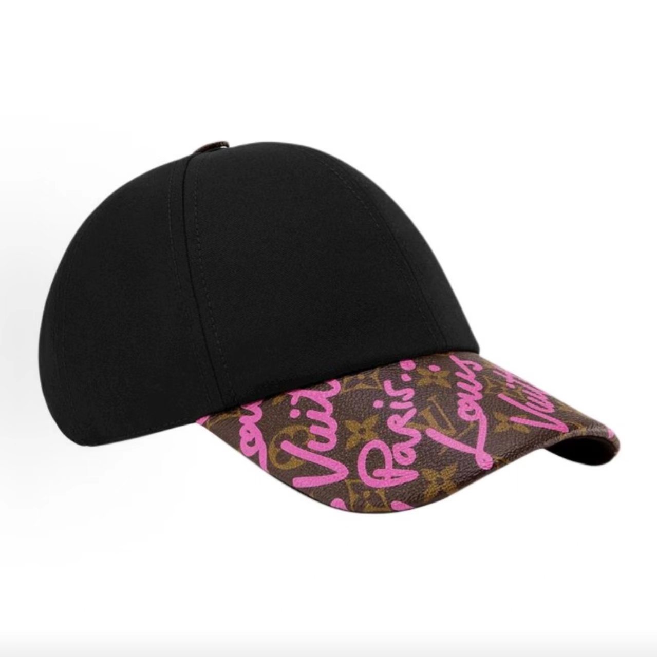 Louis Vuitton Black Fabric Pink Script Print Monogram Visor Baseball Cap