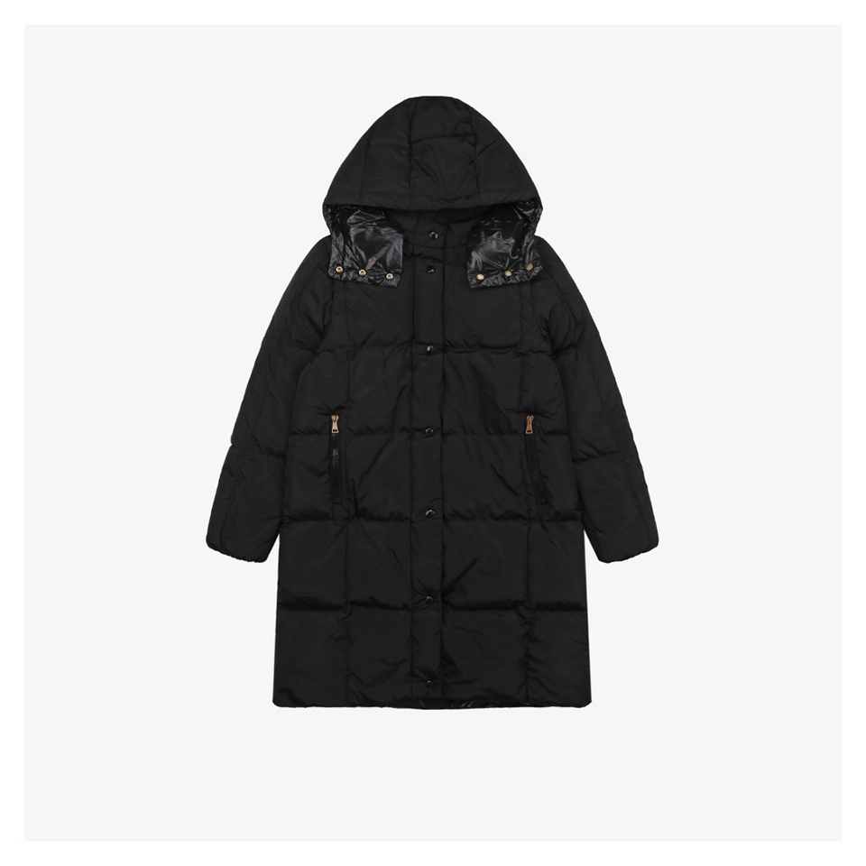 Mxxcler Litte Long Hooded Down Coat – Square Quilted Design # MS-992 (White/Black)