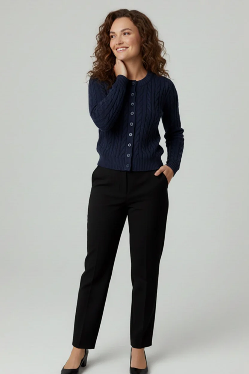 NAVY BUTTON UP CABLE KNIT SWEATER CARDIGAN